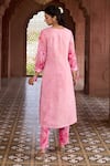 Aariyana Couture_Pink Kurta Silk Chanderi And Viscose Organza Printed Cherry Blossom & Pant Set_Online_at_Aza_Fashions