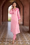 Aariyana Couture x AZA_Pink Kurta Silk Chanderi And Viscose Organza Printed Cherry Blossom & Pant Set_at_Aza_Fashions