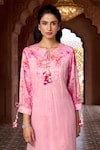 Aariyana Couture_Pink Kurta Silk Chanderi And Viscose Organza Printed Cherry Blossom & Pant Set_Online