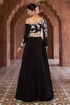 Aariyana Couture_Black Viscose Crepe Hand Embroidered Floral One Shoulder Blouse And Skirt Set_Online_at_Aza_Fashions