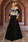 Shop_Aariyana Couture_Black Viscose Crepe Hand Embroidered Floral One Shoulder Blouse And Skirt Set_at_Aza_Fashions