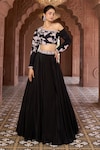 Shop_Aariyana Couture_Black Viscose Crepe Hand Embroidered Floral One Shoulder Blouse And Skirt Set_Online_at_Aza_Fashions