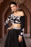 Buy_Aariyana Couture_Black Viscose Crepe Hand Embroidered Floral One Shoulder Blouse And Skirt Set