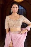 Aariyana Couture_Pink Saree Tissue Embroidered Floral Broad Plunged Leaf Bordered With Blouse_at_Aza_Fashions