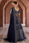 Aariyana Couture x AZA_Blue Lehenga And Blouse Silk Chanderi Embroidered Thread Paan Neck Shimmer Set_Online_at_Aza_Fashions