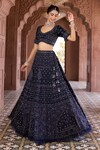 Buy_Aariyana Couture_Blue Lehenga And Blouse Silk Chanderi Embroidered Thread Paan Neck Shimmer Set_Online_at_Aza_Fashions