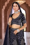 Aariyana Couture_Blue Lehenga And Blouse Silk Chanderi Embroidered Thread Paan Neck Shimmer Set_at_Aza_Fashions