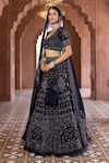 Buy_Aariyana Couture_Blue Lehenga And Blouse Silk Chanderi Embroidered Thread Paan Neck Shimmer Set