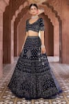 Aariyana Couture_Blue Lehenga And Blouse Silk Chanderi Embroidered Thread Paan Neck Shimmer Set_Online