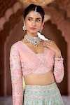 Buy_Aariyana Couture_Blue Lehenga And Blouse Raw Silk Embroidered Floral Geometric V Neck Bridal Set_Online_at_Aza_Fashions