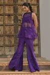 Buy_Tarisha Tholia_Purple Organza Hand Embroidered Thread Cutwork Kurta Round Diane Pant Set _at_Aza_Fashions