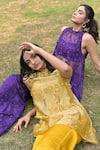 Shop_Tarisha Tholia_Purple Organza Hand Embroidered Thread Cutwork Kurta Round Diane Pant Set _Online_at_Aza_Fashions