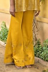 Tarisha Tholia_Yellow Tissue Hand Embroidered Thread Cutwork Kurta Round Diane Pant Set _Online_at_Aza_Fashions