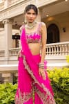 Tarisha Tholia_Fuchsia Organza Hand Embroidered Zardosi Sweetheart Dune Blouse Sharara Set _at_Aza_Fashions