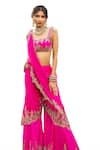 Buy_Tarisha Tholia_Fuchsia Organza Hand Embroidered Zardosi Sweetheart Dune Blouse Sharara Set 