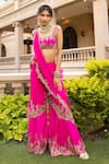 Buy_Tarisha Tholia_Fuchsia Organza Hand Embroidered Zardosi Sweetheart Dune Blouse Sharara Set _at_Aza_Fashions