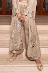 Tarisha Tholia_Beige Tissue Hand Embroidered Gota Jacket Open Neck Gemma Set _Online_at_Aza_Fashions