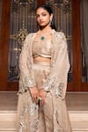 Buy_Tarisha Tholia_Beige Tissue Hand Embroidered Gota Jacket Open Neck Gemma Set _Online_at_Aza_Fashions