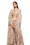 Shop_Tarisha Tholia_Beige Tissue Hand Embroidered Gota Jacket Open Neck Gemma Set _Online_at_Aza_Fashions