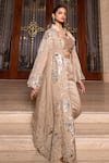 Tarisha Tholia_Beige Tissue Hand Embroidered Gota Jacket Open Neck Gemma Set _at_Aza_Fashions