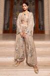 Buy_Tarisha Tholia_Beige Tissue Hand Embroidered Gota Jacket Open Neck Gemma Set _at_Aza_Fashions