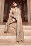 Shop_Tarisha Tholia_Beige Tissue Hand Embroidered Gota Jacket Open Neck Gemma Set _at_Aza_Fashions