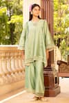 Buy_Tarisha Tholia_Green Chanderi Solid V Neck June Kurta And Pant Set _at_Aza_Fashions