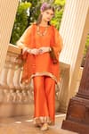 Buy_Tarisha Tholia_Orange Chanderi Solid Round June Plain Kurta And Pant Set _at_Aza_Fashions