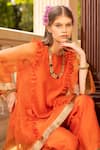 Shop_Tarisha Tholia_Orange Chanderi Solid Round June Plain Kurta And Pant Set _at_Aza_Fashions