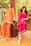 Tarisha Tholia_Fuchsia Chanderi Solid Round June Neck Kurta And Pant Set _Online_at_Aza_Fashions