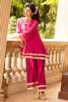 Buy_Tarisha Tholia_Fuchsia Chanderi Solid Round June Neck Kurta And Pant Set _at_Aza_Fashions