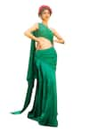 Tarisha Tholia_Green Semi Silk Solid One Shoulder Kai Draped Gown _Online_at_Aza_Fashions