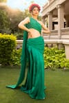 Buy_Tarisha Tholia_Green Semi Silk Solid One Shoulder Kai Draped Gown _at_Aza_Fashions