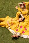 Tarisha Tholia_Yellow Chanderi Embroidered Thread Collar Meheri Peplum Top And Pant Set _at_Aza_Fashions