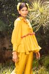 Shop_Tarisha Tholia_Yellow Chanderi Embroidered Thread Collar Meheri Peplum Top And Pant Set _at_Aza_Fashions