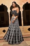 Buy_Tarisha Tholia_Black Organza Hand Embroidered Gota Off Ophelia Lehenga With Draped Blouse _at_Aza_Fashions