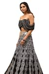 Tarisha Tholia_Black Organza Hand Embroidered Gota Off Ophelia Lehenga With Draped Blouse _Online_at_Aza_Fashions