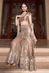 Buy_Tarisha Tholia_Beige Tissue Hand Embellished Gota Round Phoebe Blouse Lehenga Set _at_Aza_Fashions