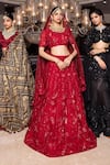 Tarisha Tholia_Red Silk Organza Hand Embroidered Zardosi Round Rooh Lehenga Set _Online_at_Aza_Fashions