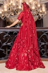 Shop_Tarisha Tholia_Red Silk Organza Hand Embroidered Zardosi Round Rooh Lehenga Set _at_Aza_Fashions