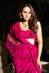 Tarisha Tholia_Fuchsia Semi Silk Hand Embroidered Thread Rose Pre-draped Saree With Blouse _Online_at_Aza_Fashions