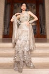 Buy_Tarisha Tholia_Beige Tissue Hand Embroidered Gota Scalloped Round Neck Stella Lehenga Set _at_Aza_Fashions