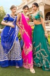 Tarisha Tholia_Blue Organza Hand Embroidered Zardosi Leaf Neck Suvi Sharara Saree With Blouse _Online_at_Aza_Fashions