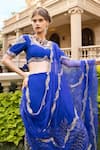 Shop_Tarisha Tholia_Blue Organza Hand Embroidered Zardosi Leaf Neck Suvi Sharara Saree With Blouse _Online_at_Aza_Fashions