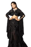 Tarisha Tholia_Black Silk Organza Hand Embroidered Cutdana Notched Zia Fishtail Lehenga Set _Online_at_Aza_Fashions