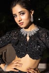 Buy_Tarisha Tholia_Black Silk Organza Hand Embroidered Cutdana Notched Zia Fishtail Lehenga Set _Online_at_Aza_Fashions