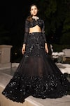 Tarisha Tholia_Black Silk Organza Hand Embroidered Cutdana Notched Zia Fishtail Lehenga Set _at_Aza_Fashions