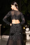 Shop_Tarisha Tholia_Black Silk Organza Hand Embroidered Cutdana Notched Zia Fishtail Lehenga Set _at_Aza_Fashions