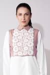 Buy_House of Manaa_Pink Rayon Cutwork Crop Top Shirt Collar Lace Palazzo Set _Online_at_Aza_Fashions