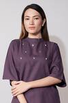 Buy_House of Manaa_Purple Rayon Embellished Metal Studs Band Collar Top With Palazzo _Online_at_Aza_Fashions